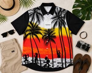 LuckLemoco 2XL Tropical Palm Sunset Hawaiian Shirt NWT